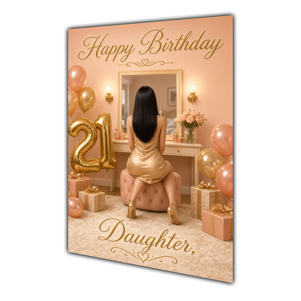 Happy 21st Birthday Peach Gold Vanity Greeting Card A5