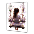 Personalised Birthday Card - Girl on a Flower Swing - Brown Hair