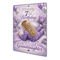 Granddaughter 7th Birthday Card - Girl with Phone in a Purple Birthday Room