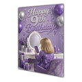 9th Birthday Card - Girl with Phone in a Purple Birthday Room