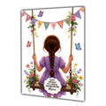 Personalised Birthday Card - Girl on a Flower Swing - Brown Hair