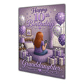 Granddaughter 10th Birthday Card - Girl with Phone in a Purple Birthday Room