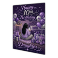 Daughter 10th Birthday Card - Girl with Phone in a Purple Birthday Room