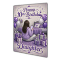 Daughter 10th Birthday Card - Girl with Phone in a Purple Birthday Room