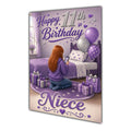 Niece 11th Birthday Card - Girl with Phone in a Purple Birthday Room