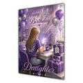 Daughter 14th Birthday Card - Girl with Phone and Purple Balloons