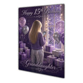 Granddaughter 15th Birthday Card - Girl with Phone and Purple Balloons