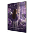 Granddaughter 15th Birthday Card - Girl with Phone and Purple Balloons