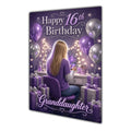 Granddaughter 16th Birthday Card - Girl with Phone and Purple Balloons