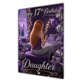 Daughter 17th Birthday Card - Girl with Phone and Purple Balloons