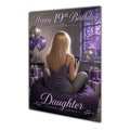Daughter 19th Birthday Card - Girl with Phone and Purple Balloons
