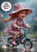 Personalised Birthday Card Girls Bike Rain Granddaughter Daughter A5 Size