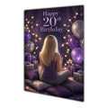 20th Birthday Card - Girl with Phone and Purple Balloons