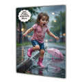 Personalised Birthday Card - Girl Splashing in Puddles - Brown Hair
