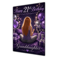 Granddaughter 21st Birthday Card - Girl with Phone and Purple Balloons