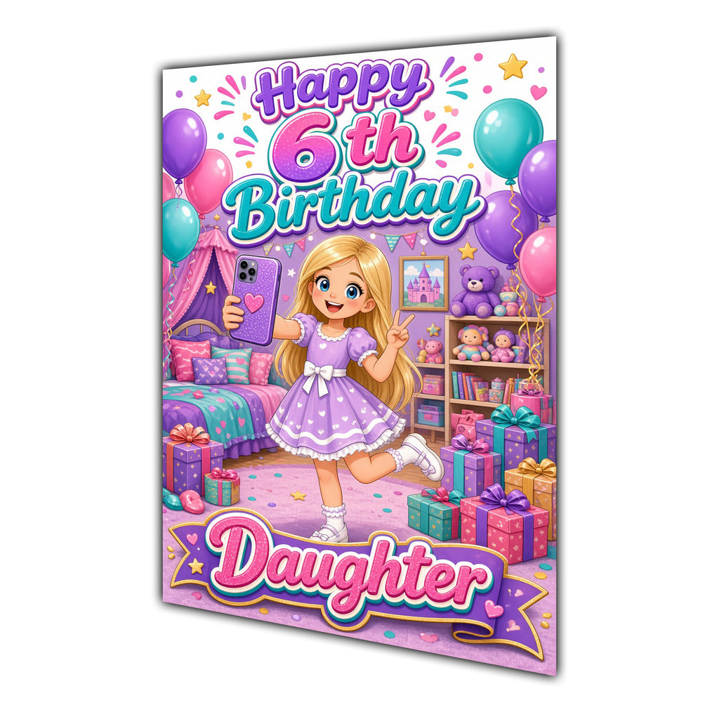 Happy 6th Birthday Colourful Bedroom Greeting Card A5