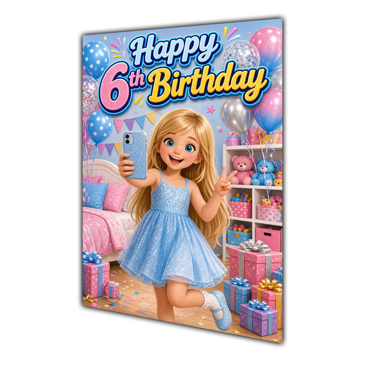 Happy 6th Birthday Colourful Bedroom Greeting Card A5