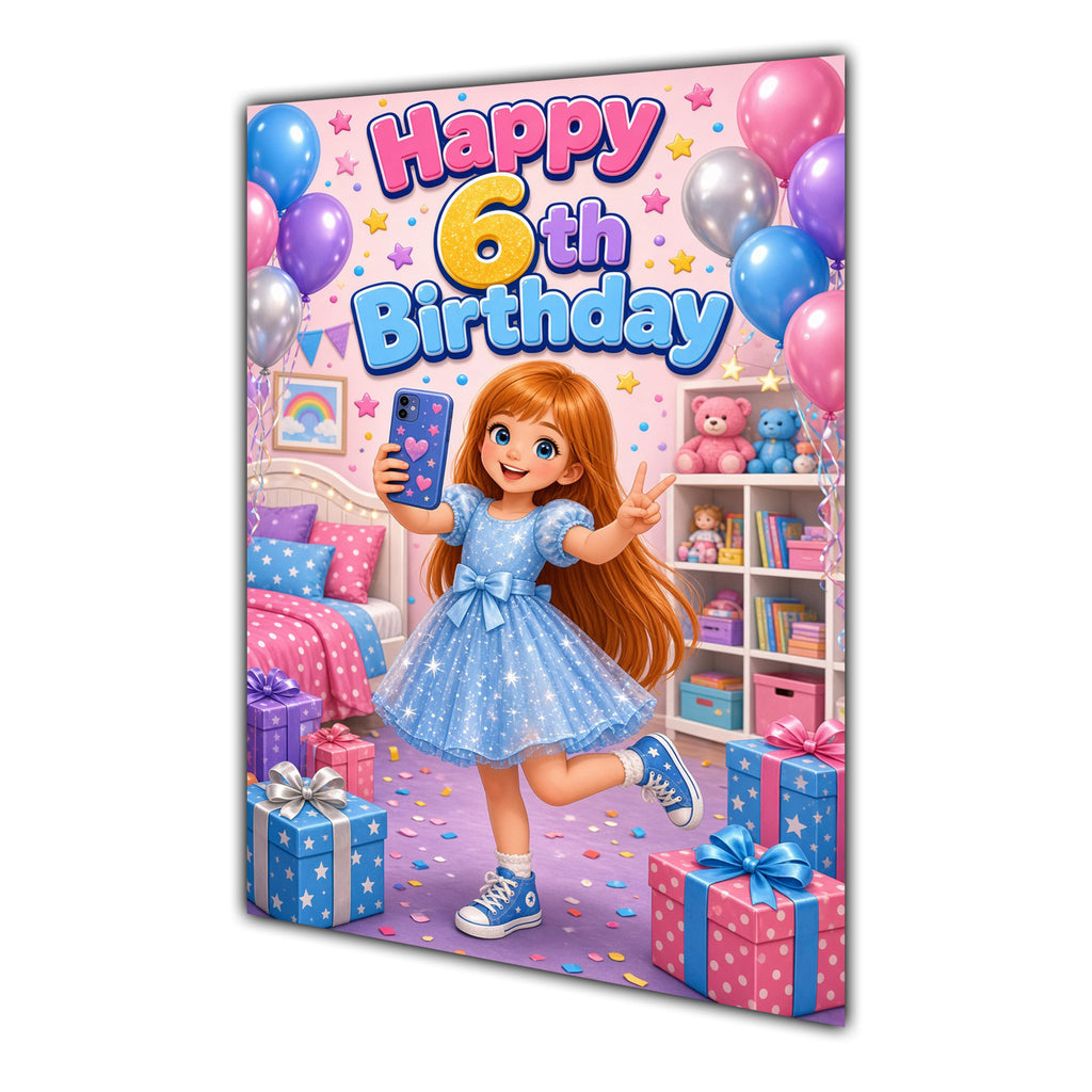 Happy 6th Birthday Colourful Bedroom Greeting Card A5