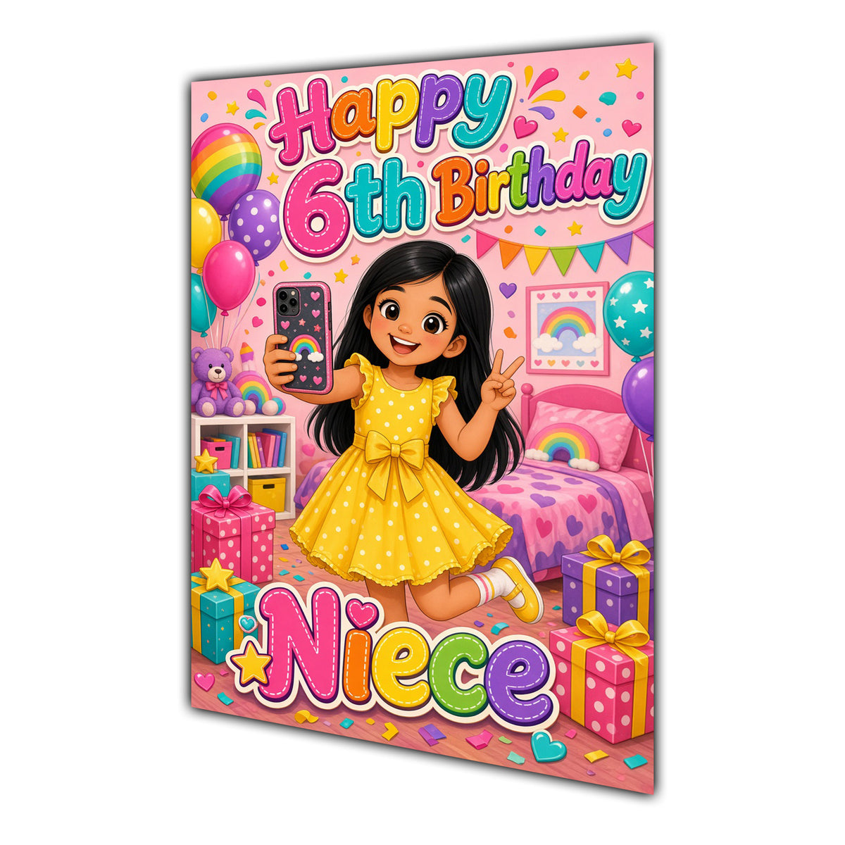 Happy 6th Birthday Colourful Bedroom Greeting Card A5
