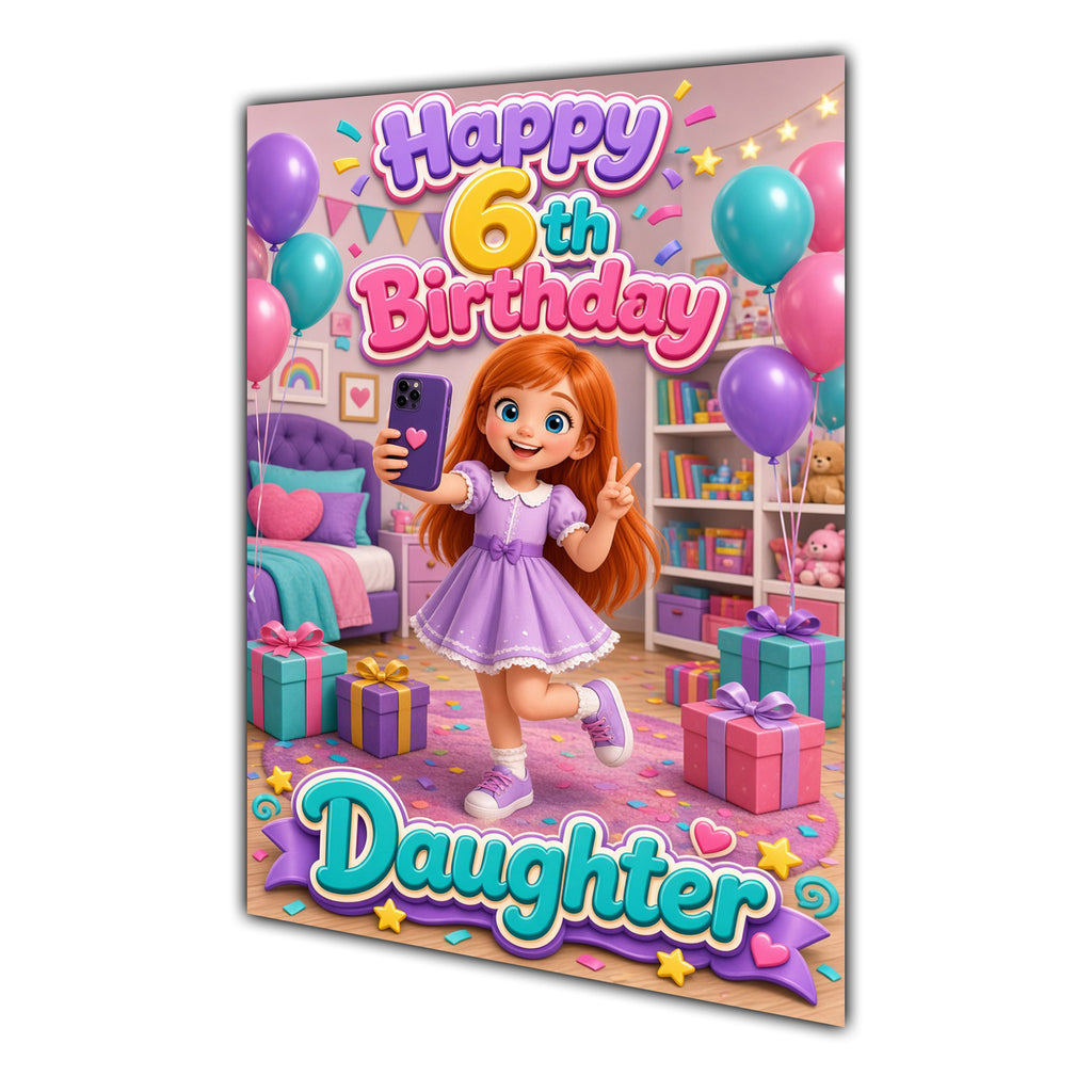 Happy 6th Birthday Colourful Bedroom Greeting Card A5