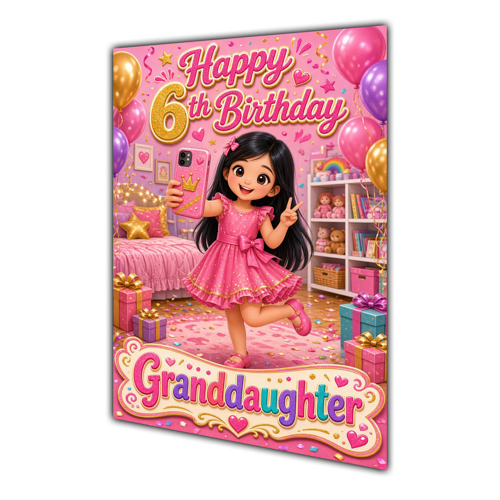 Happy 6th Birthday Colourful Bedroom Greeting Card A5