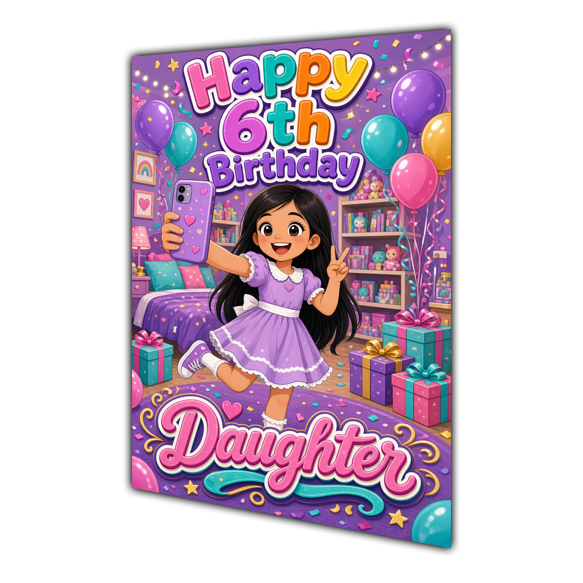 Happy 6th Birthday Colourful Bedroom Greeting Card A5