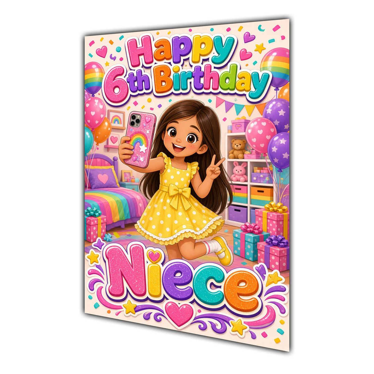 Happy 6th Birthday Colourful Bedroom Greeting Card A5