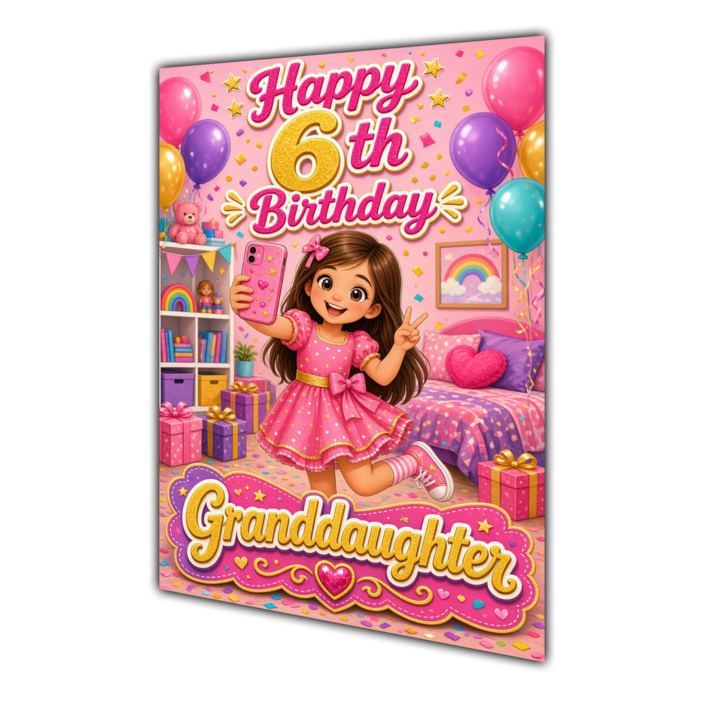 Happy 6th Birthday Colourful Bedroom Greeting Card A5