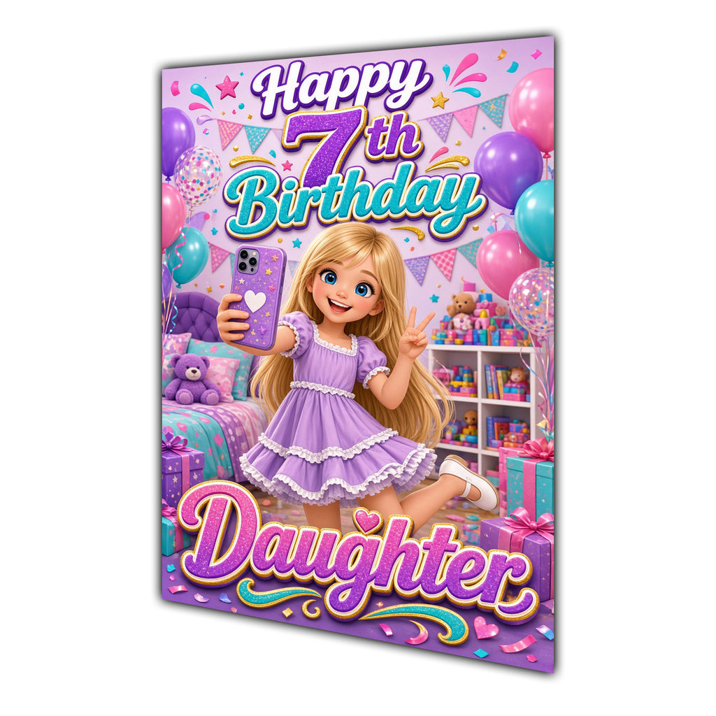Happy 7th Birthday Colourful Bedroom Greeting Card A5