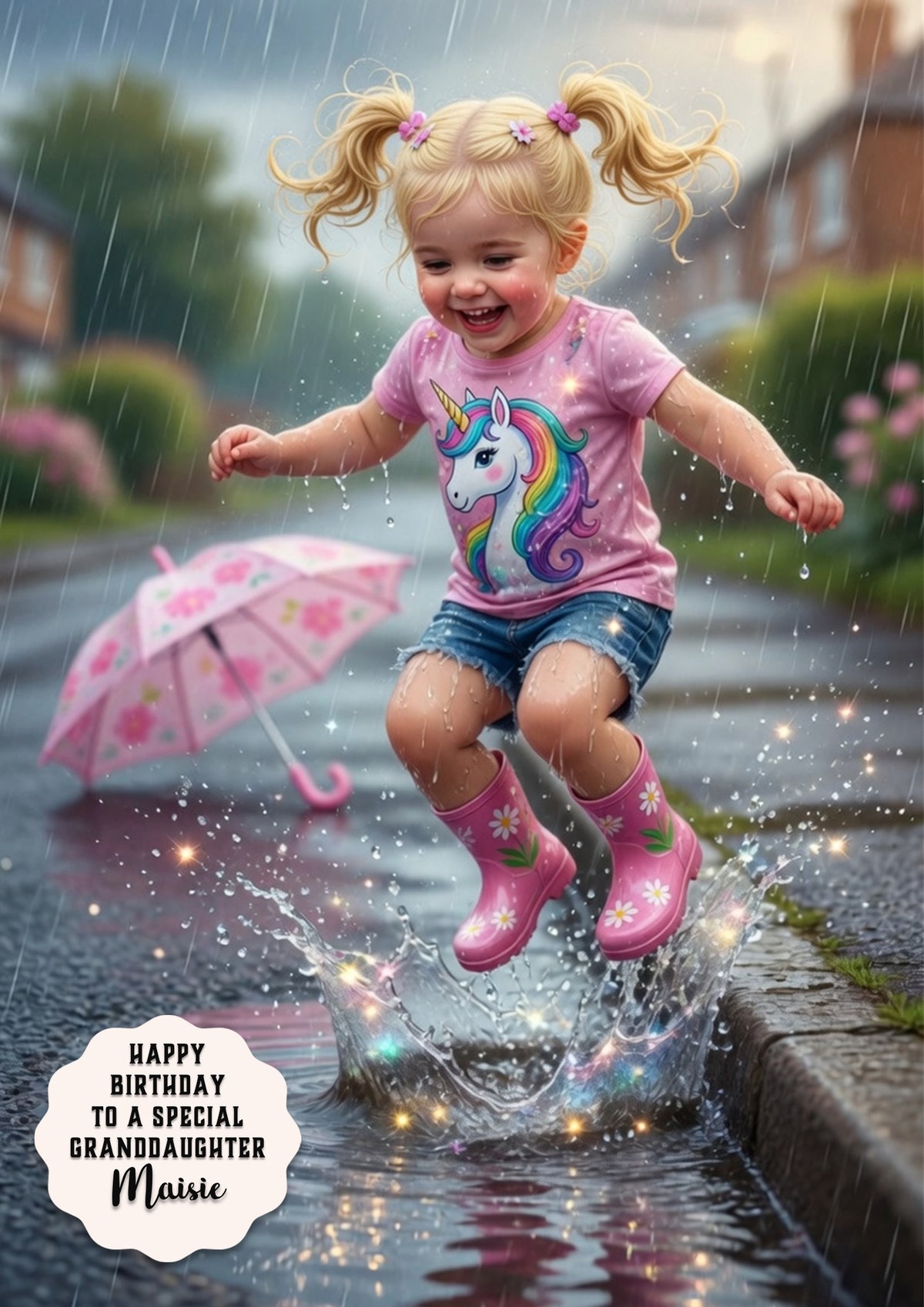 Personalised Birthday Card Girls Splashing Granddaughter Daughter A5 Size