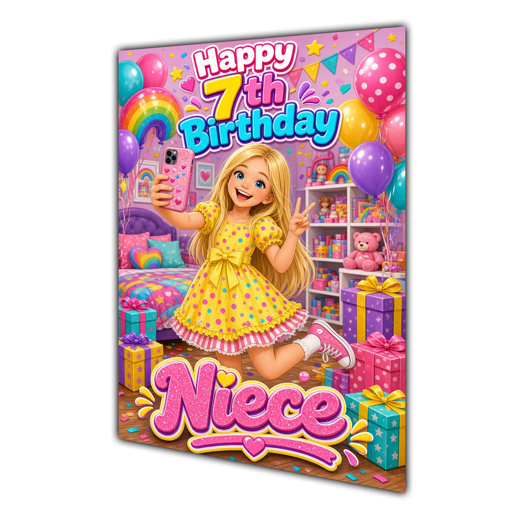 Happy 7th Birthday Colourful Bedroom Greeting Card A5