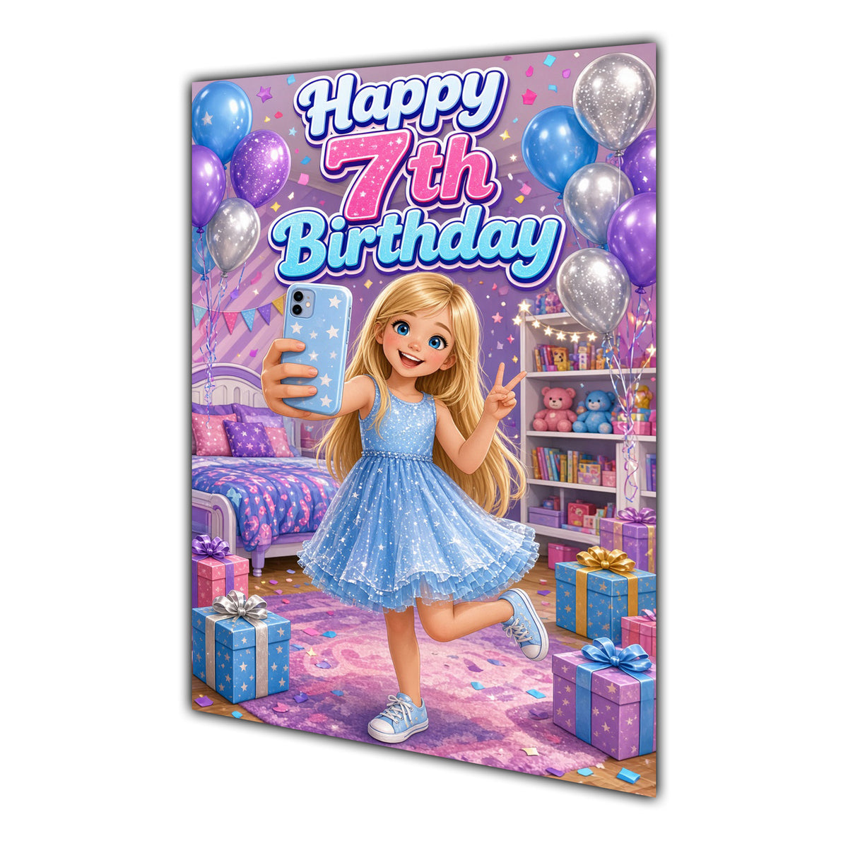 Happy 7th Birthday Colourful Bedroom Greeting Card A5