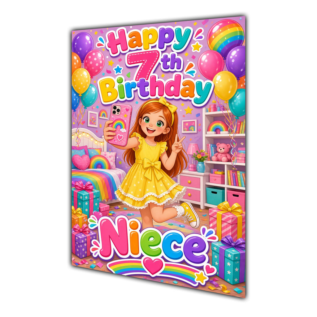 Happy 7th Birthday Colourful Bedroom Greeting Card A5
