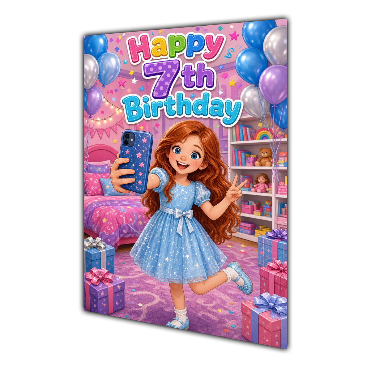 Happy 7th Birthday Colourful Bedroom Greeting Card A5