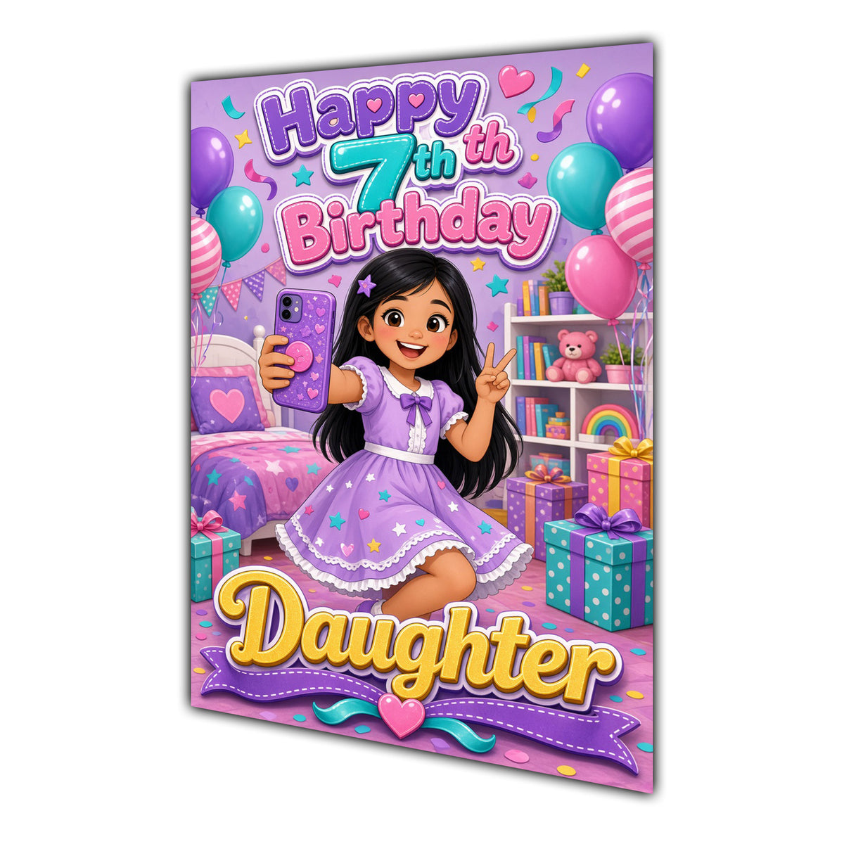 Happy 7th Birthday Colourful Bedroom Greeting Card A5