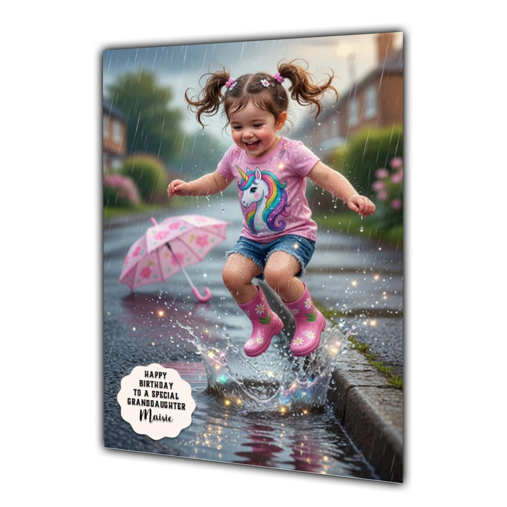 Personalised Birthday Card Girls Splashing Granddaughter Daughter A5 Size