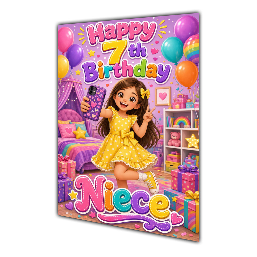 Happy 7th Birthday Colourful Bedroom Greeting Card A5