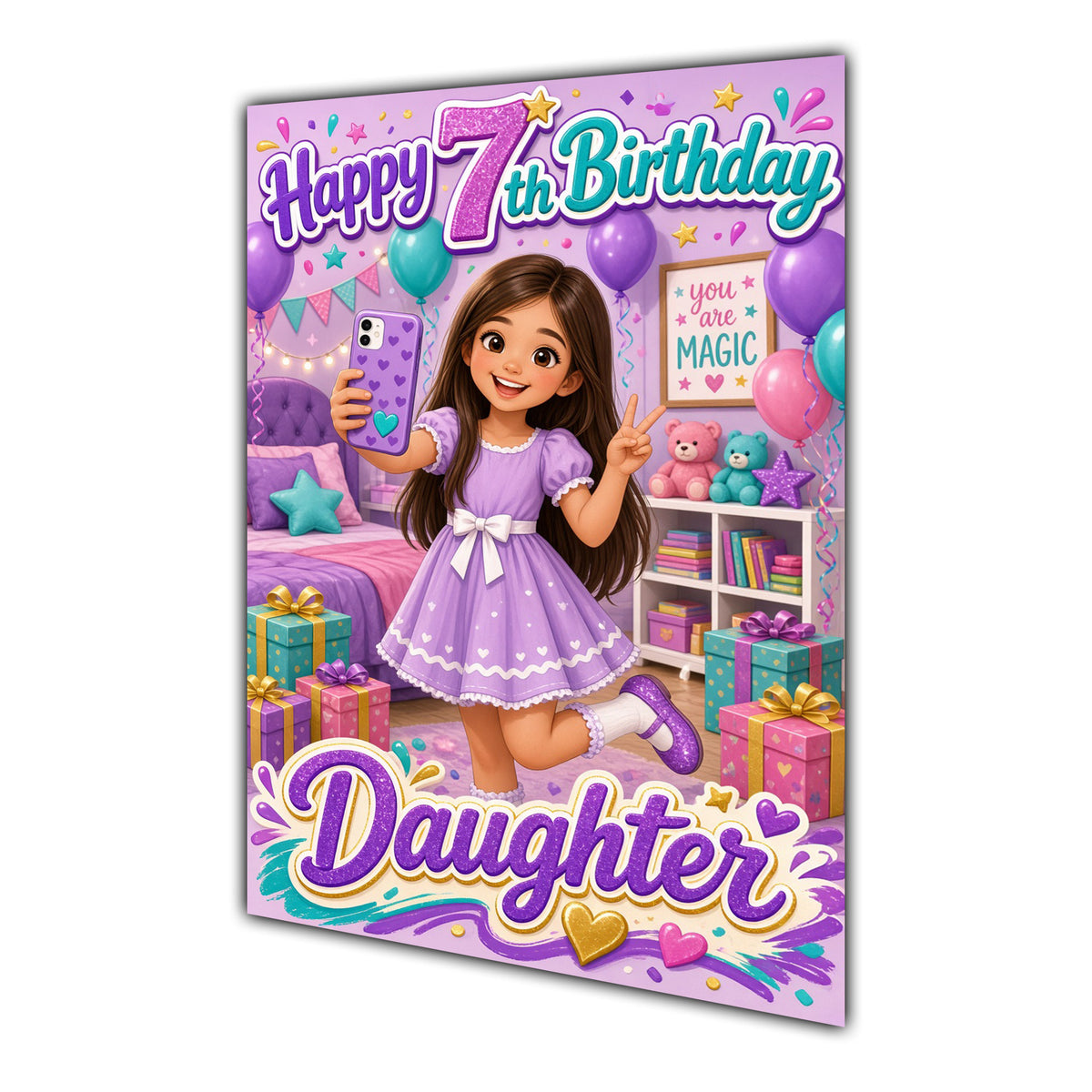 Happy 7th Birthday Colourful Bedroom Greeting Card A5