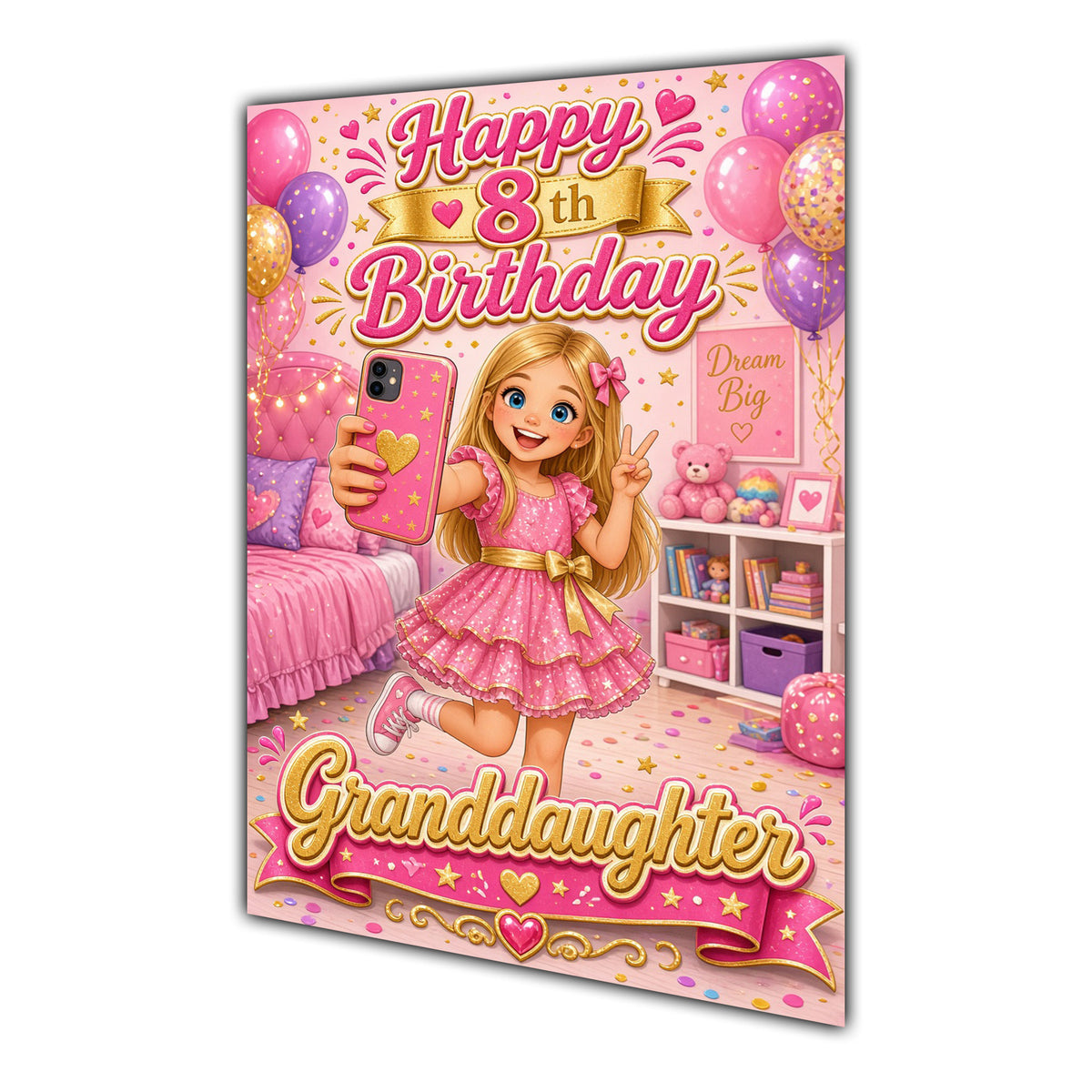 Happy 8th Birthday Colourful Bedroom Greeting Card A5