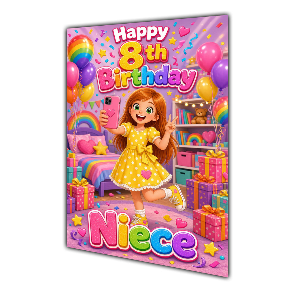 Happy 8th Birthday Colourful Bedroom Greeting Card A5