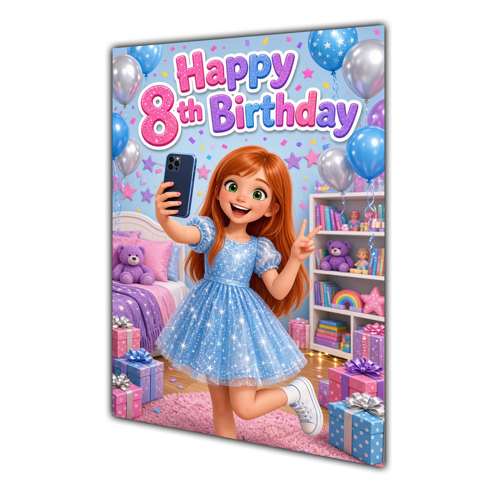 Happy 8th Birthday Colourful Bedroom Greeting Card A5