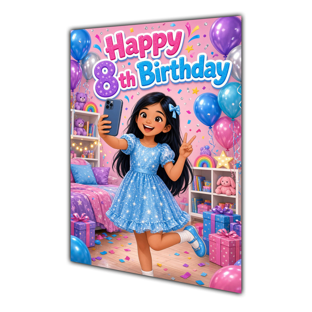 Happy 8th Birthday Colourful Bedroom Greeting Card A5
