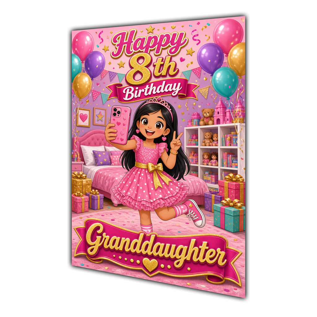 Happy 8th Birthday Colourful Bedroom Greeting Card A5