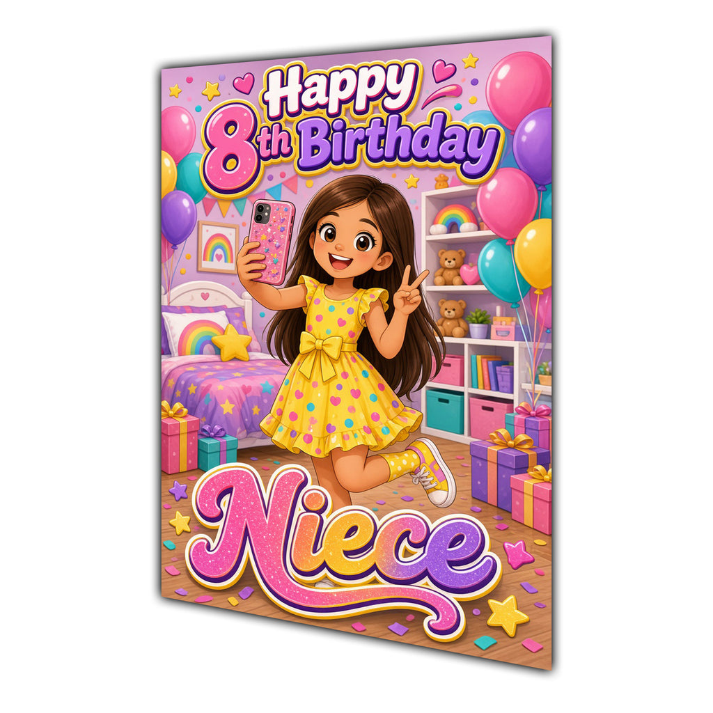 Happy 8th Birthday Colourful Bedroom Greeting Card A5
