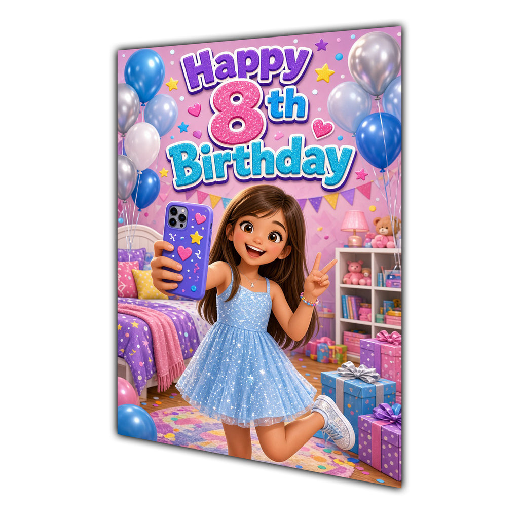 Happy 8th Birthday Colourful Bedroom Greeting Card A5