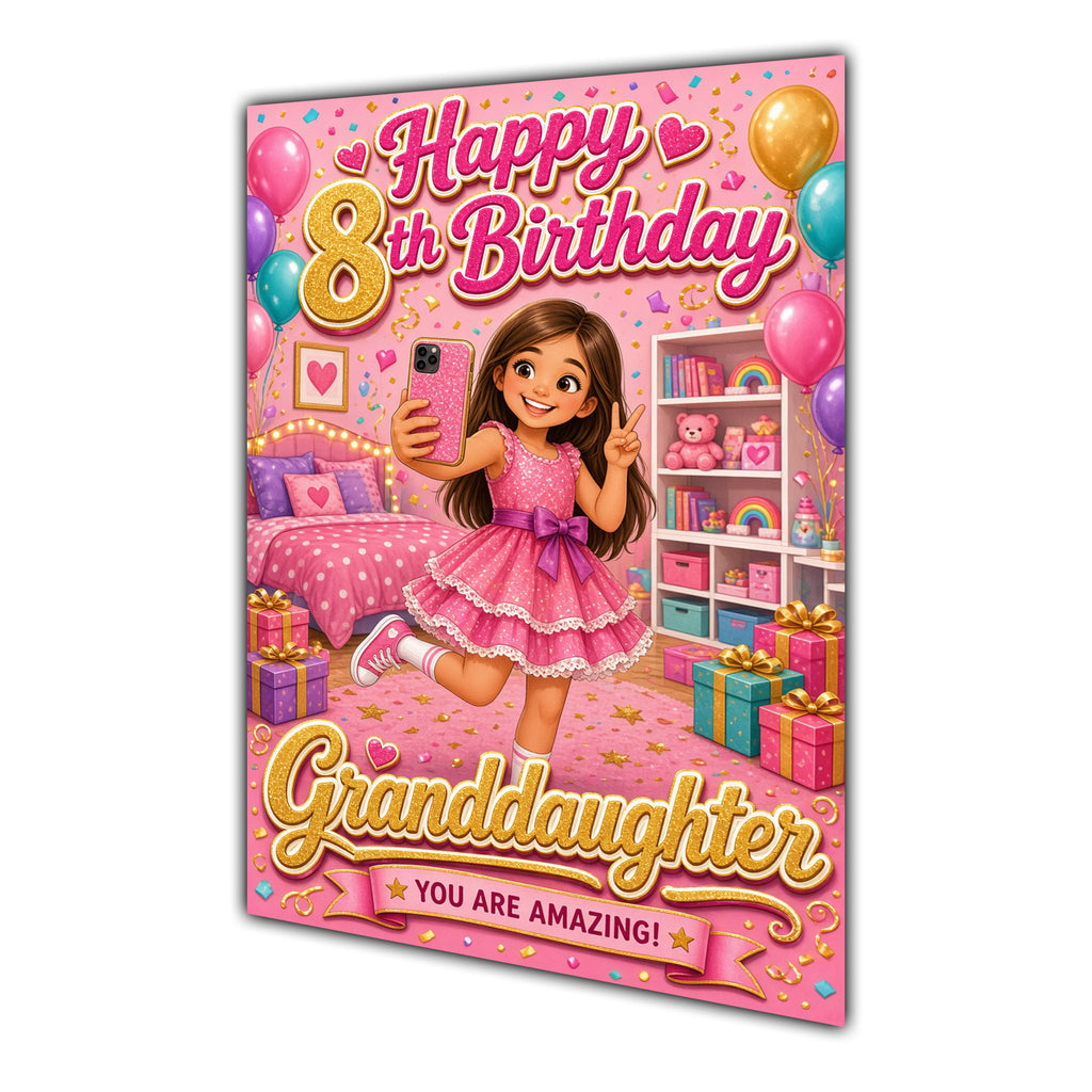 Happy 8th Birthday Colourful Bedroom Greeting Card A5