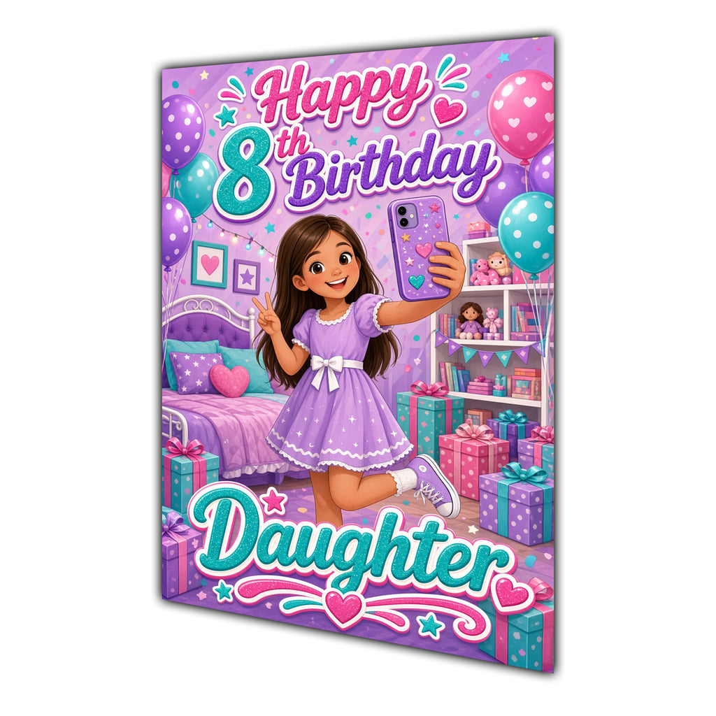 Happy 8th Birthday Colourful Bedroom Greeting Card A5