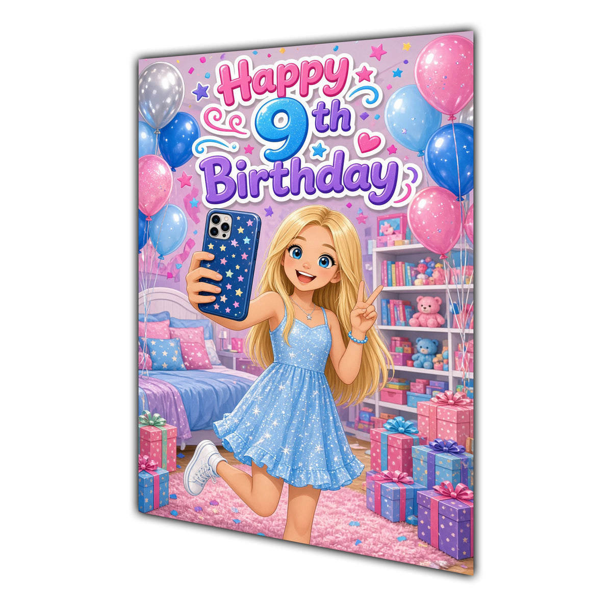 Happy 9th Birthday Colourful Bedroom Greeting Card A5