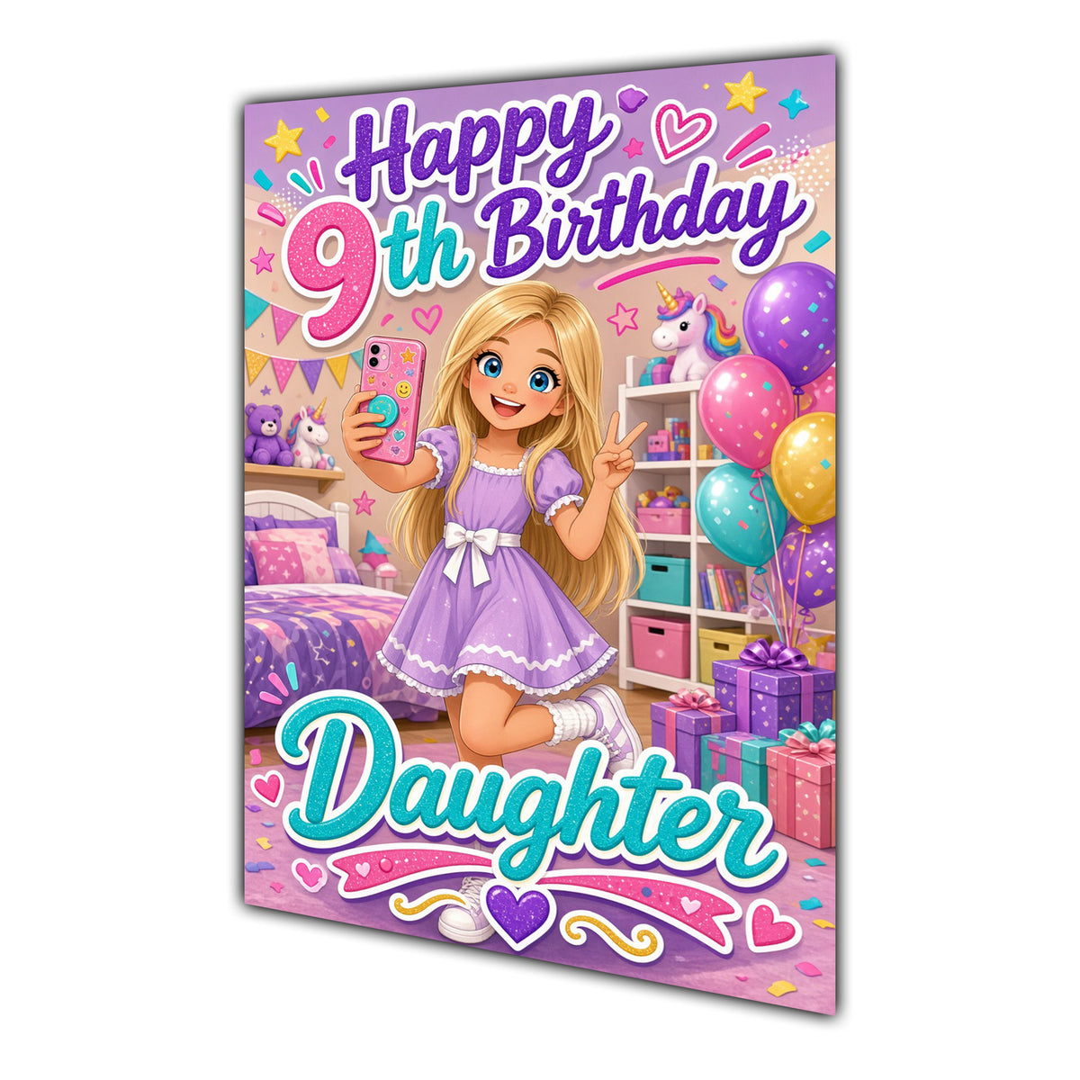 Happy 9th Birthday Colourful Bedroom Greeting Card A5