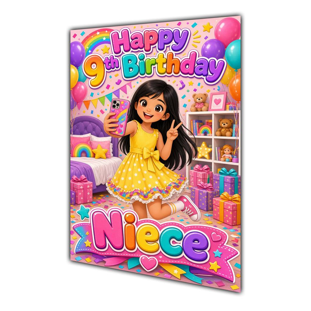 Happy 9th Birthday Colourful Bedroom Greeting Card A5